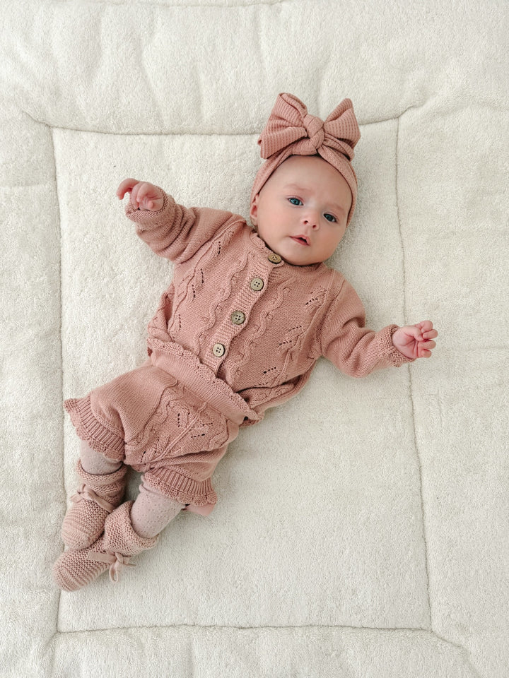 Gebreid 2-delig vintage bloomer baby setje oudroze