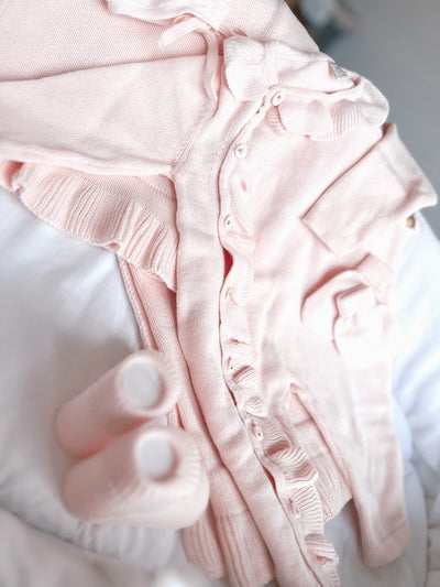 newborn geboortesetje roze ruffle