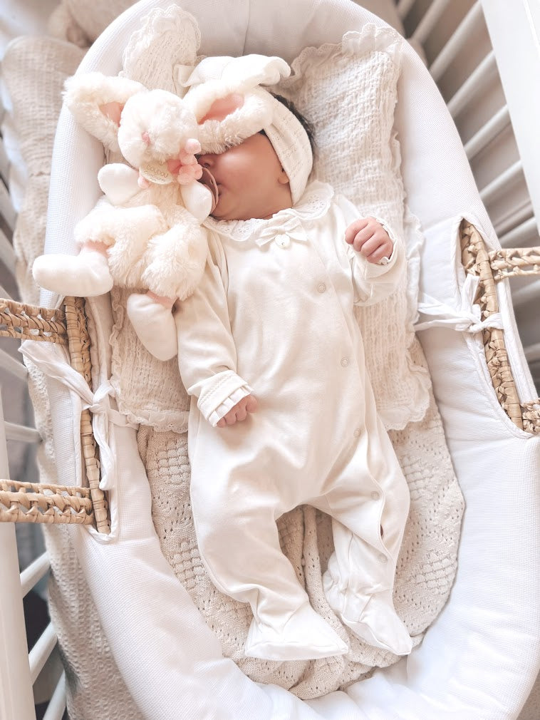 Geboorte Pakje Gebreid Babypakje Wit Klassiek Boxpakje Kraag Kant